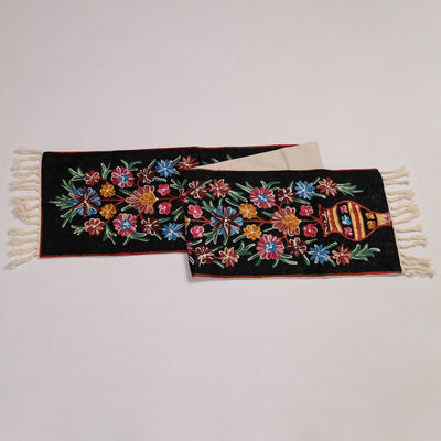 Black - Original Crewel Wool Hand Embroidery Table Runner (69 x 12 in) 01