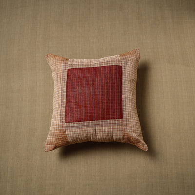 Brown - Patchwork Cotton Kanchipuram Cushion Cover (16 x 16 in) 42