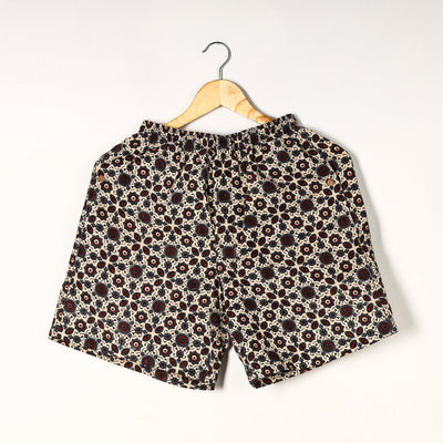 Beige - Ajrakh Block Printed Cotton Unisex Boxer/Shorts