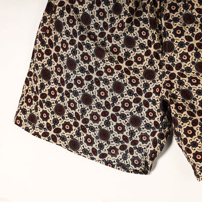 Beige - Ajrakh Block Printed Cotton Unisex Boxer/Shorts