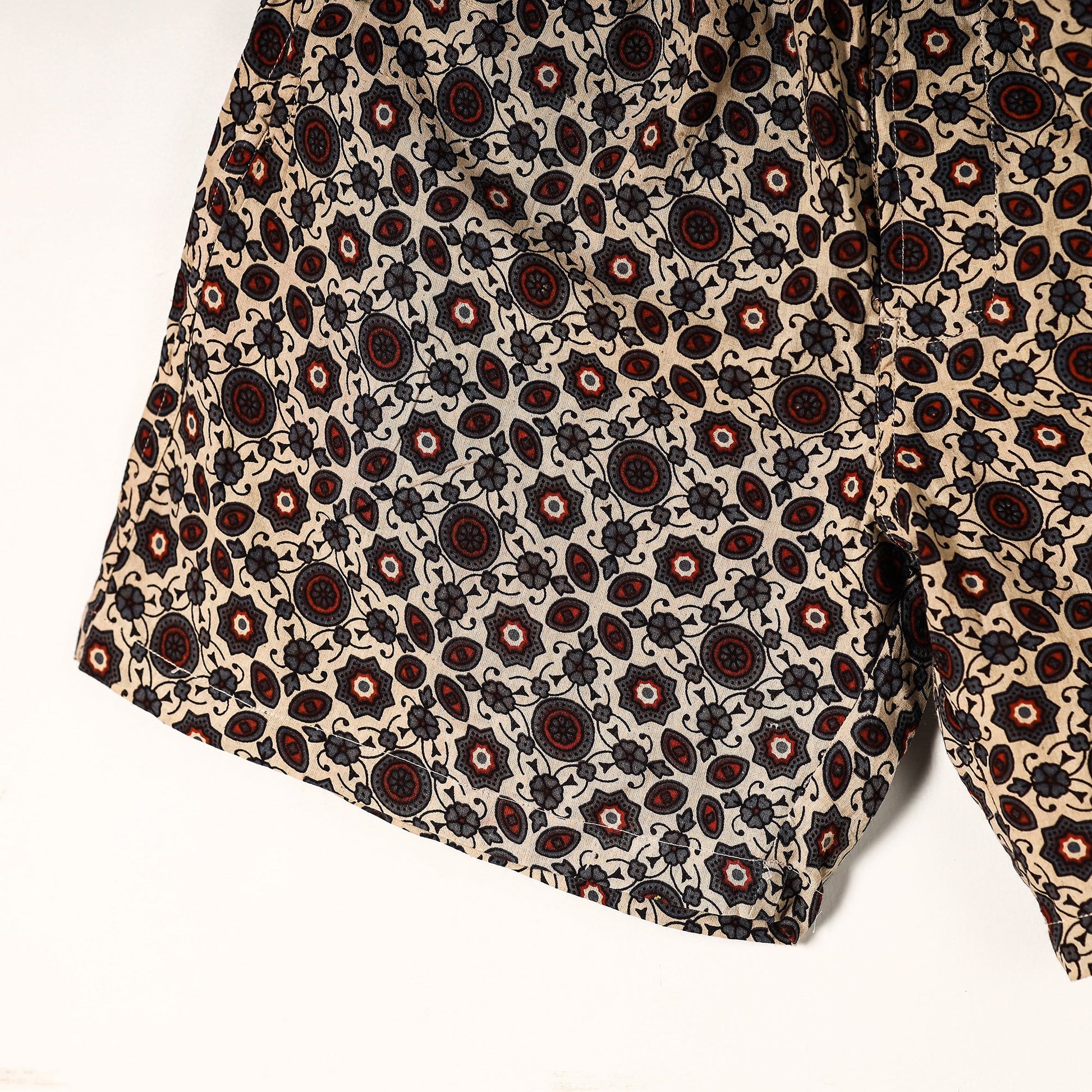 Beige - Ajrakh Block Printed Cotton Unisex Boxer/Shorts