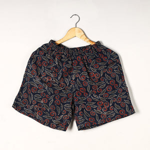Blue - Ajrakh Block Printed Cotton Unisex Boxer/Shorts