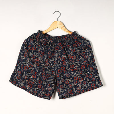 Blue - Ajrakh Block Printed Cotton Unisex Boxer/Shorts