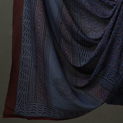 Blue - 3pc Natural Dyed Cotton Bagh Print Dress Material 01