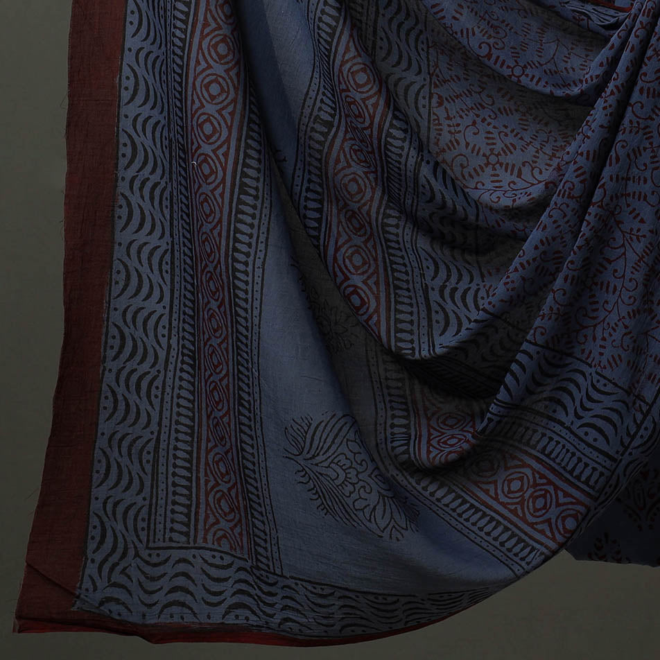 Blue - 3pc Natural Dyed Cotton Bagh Print Dress Material 01