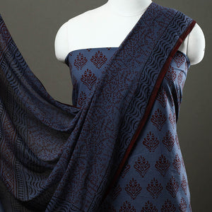 Blue - 3pc Natural Dyed Cotton Bagh Print Dress Material 01