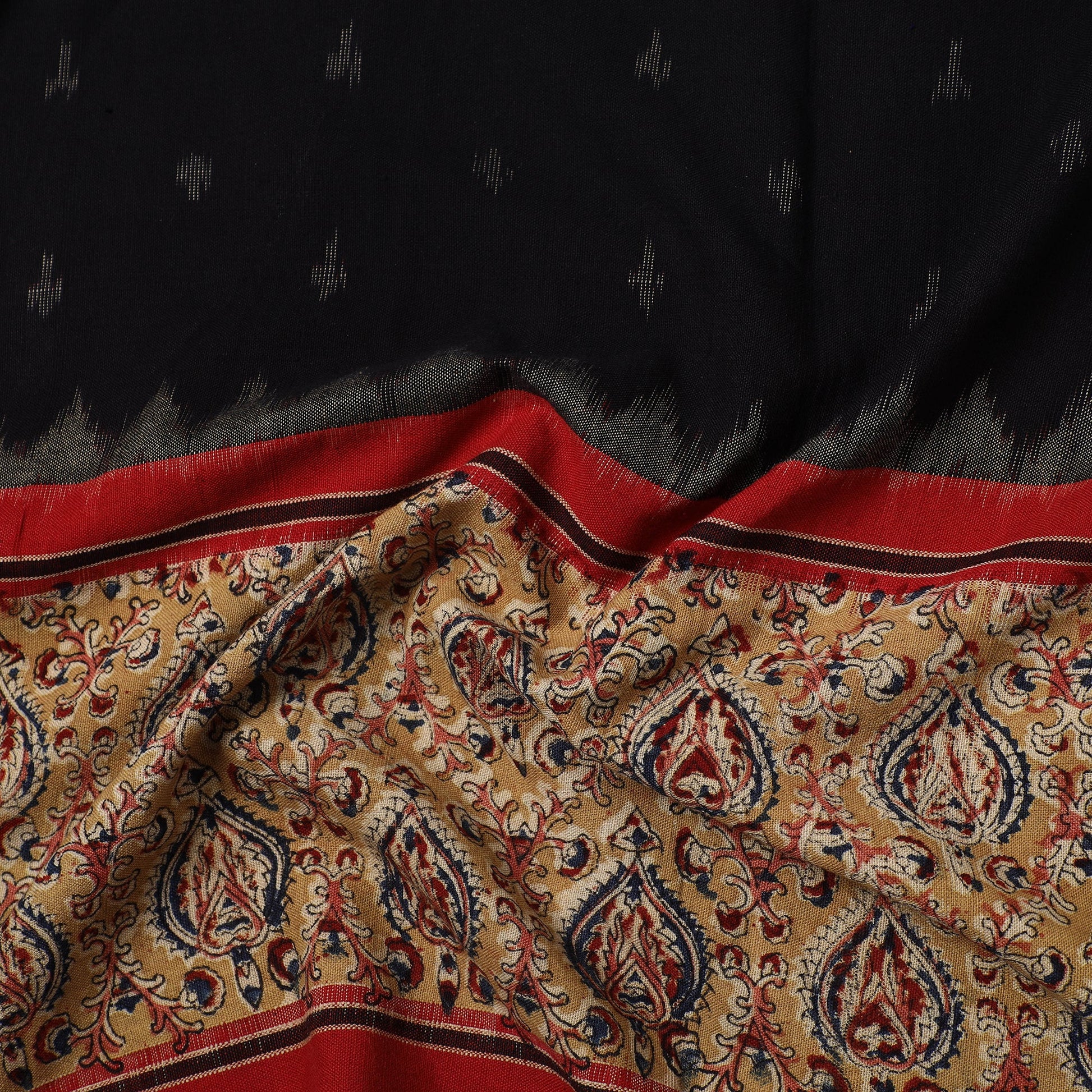 Black - Pochampally Ikat Fabric with Kalamkari Border 17