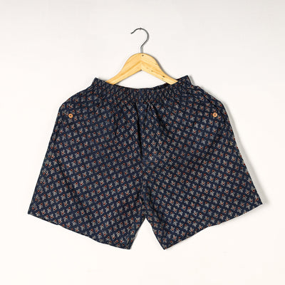 Blue - Ajrakh Block Printed Cotton Unisex Boxer/Shorts