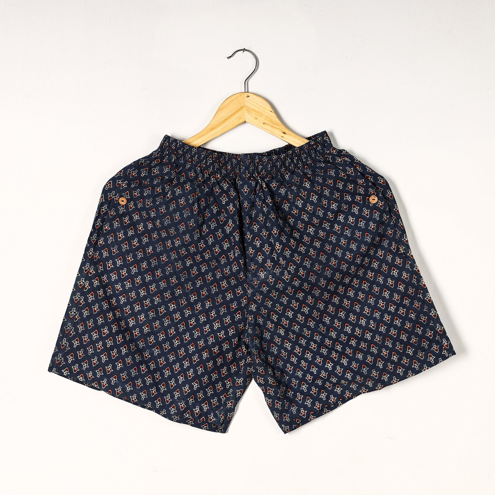 Blue - Ajrakh Block Printed Cotton Unisex Boxer/Shorts