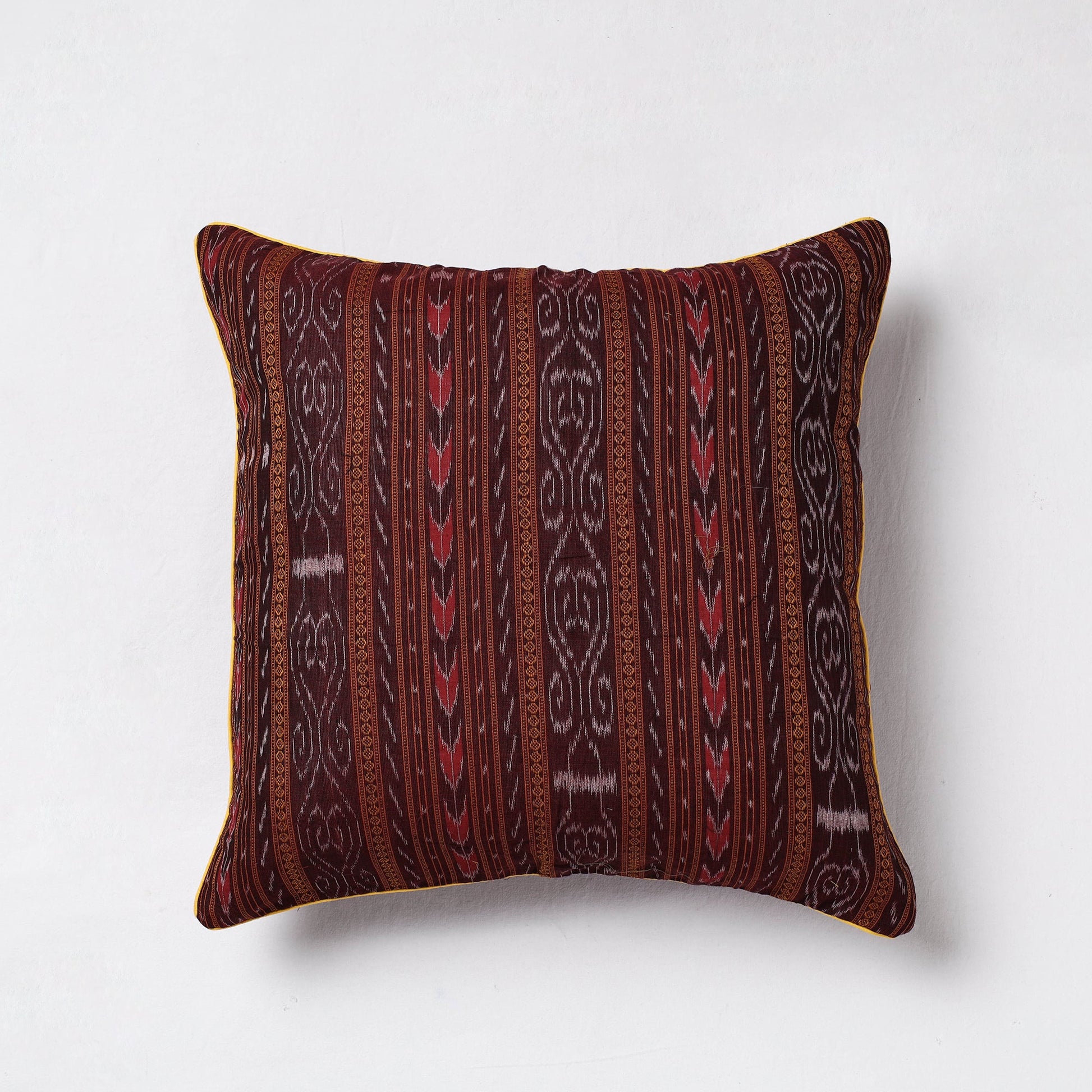 Brown - Sambalpuri Ikat Cotton Cushion Cover (16 x 16 in)
