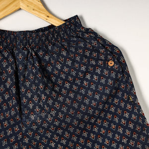 Blue - Ajrakh Block Printed Cotton Unisex Boxer/Shorts