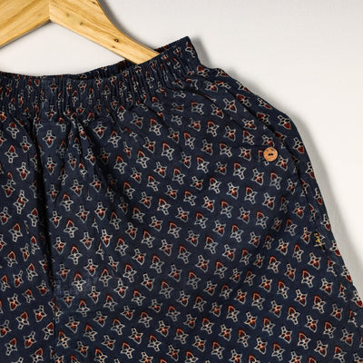 Blue - Ajrakh Block Printed Cotton Unisex Boxer/Shorts