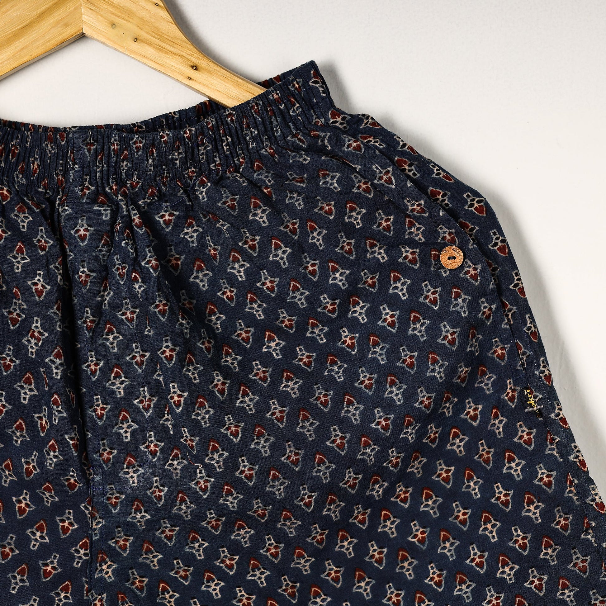 Blue - Ajrakh Block Printed Cotton Unisex Boxer/Shorts