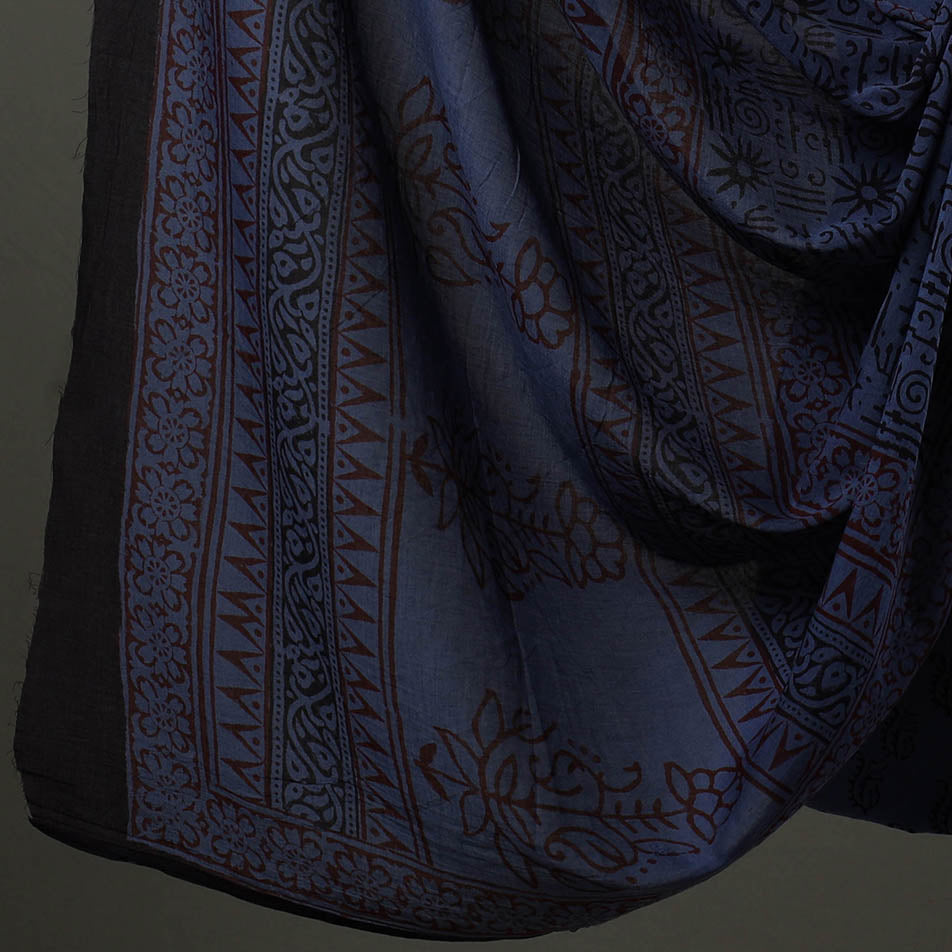 Blue - 3pc Natural Dyed Cotton Bagh Print Dress Material 05