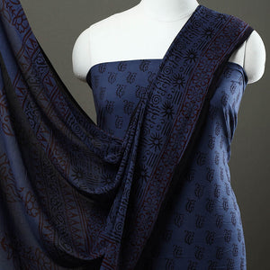 Blue - 3pc Natural Dyed Cotton Bagh Print Dress Material 05