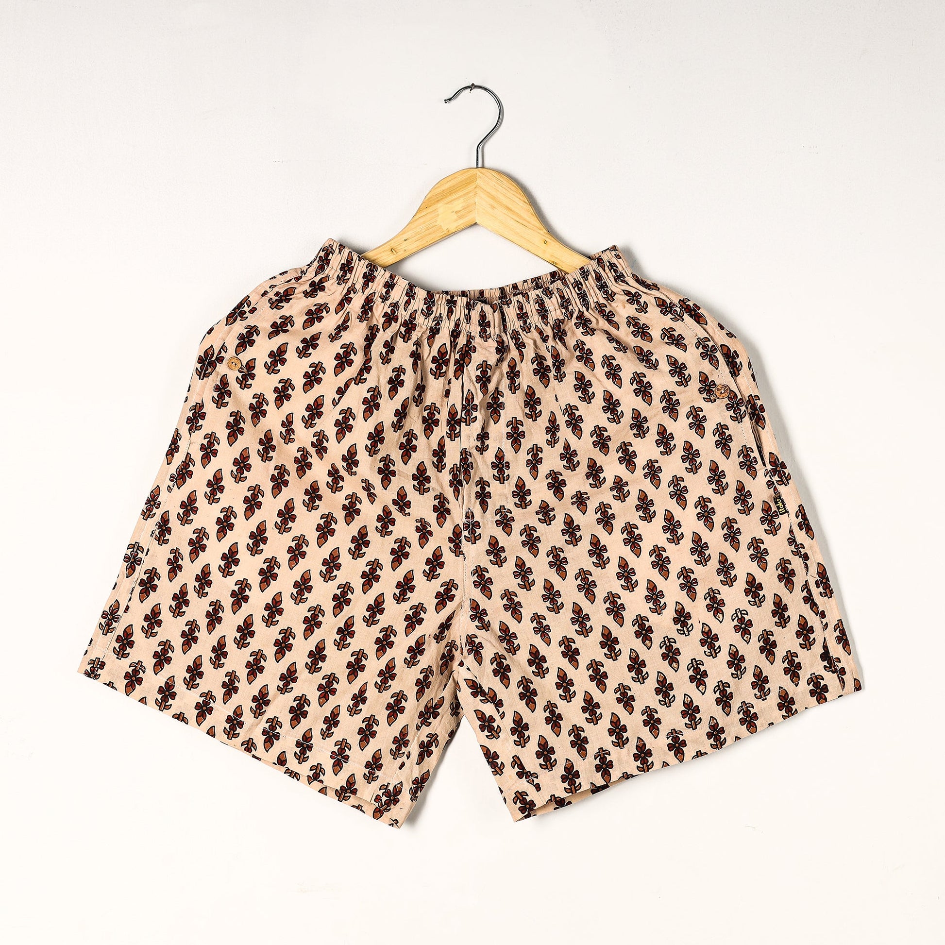 Beige - Ajrakh Block Printed Cotton Unisex Boxer/Shorts
