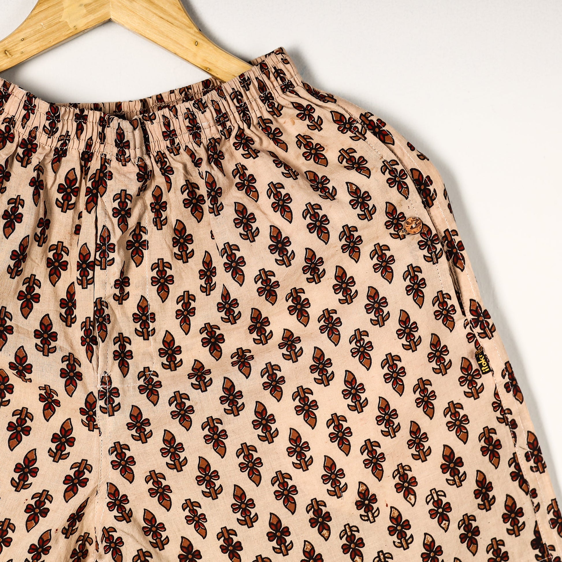 Beige - Ajrakh Block Printed Cotton Unisex Boxer/Shorts