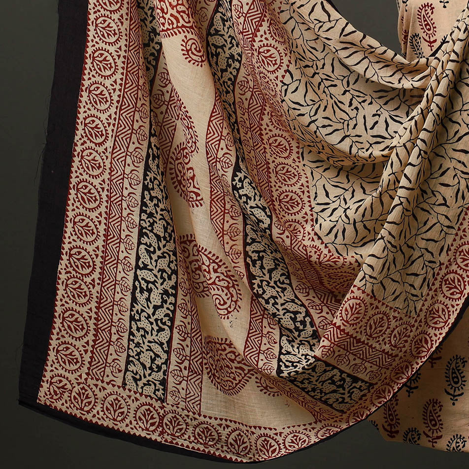 Beige - 3pc Natural Dyed Cotton Bagh Print Dress Material 12