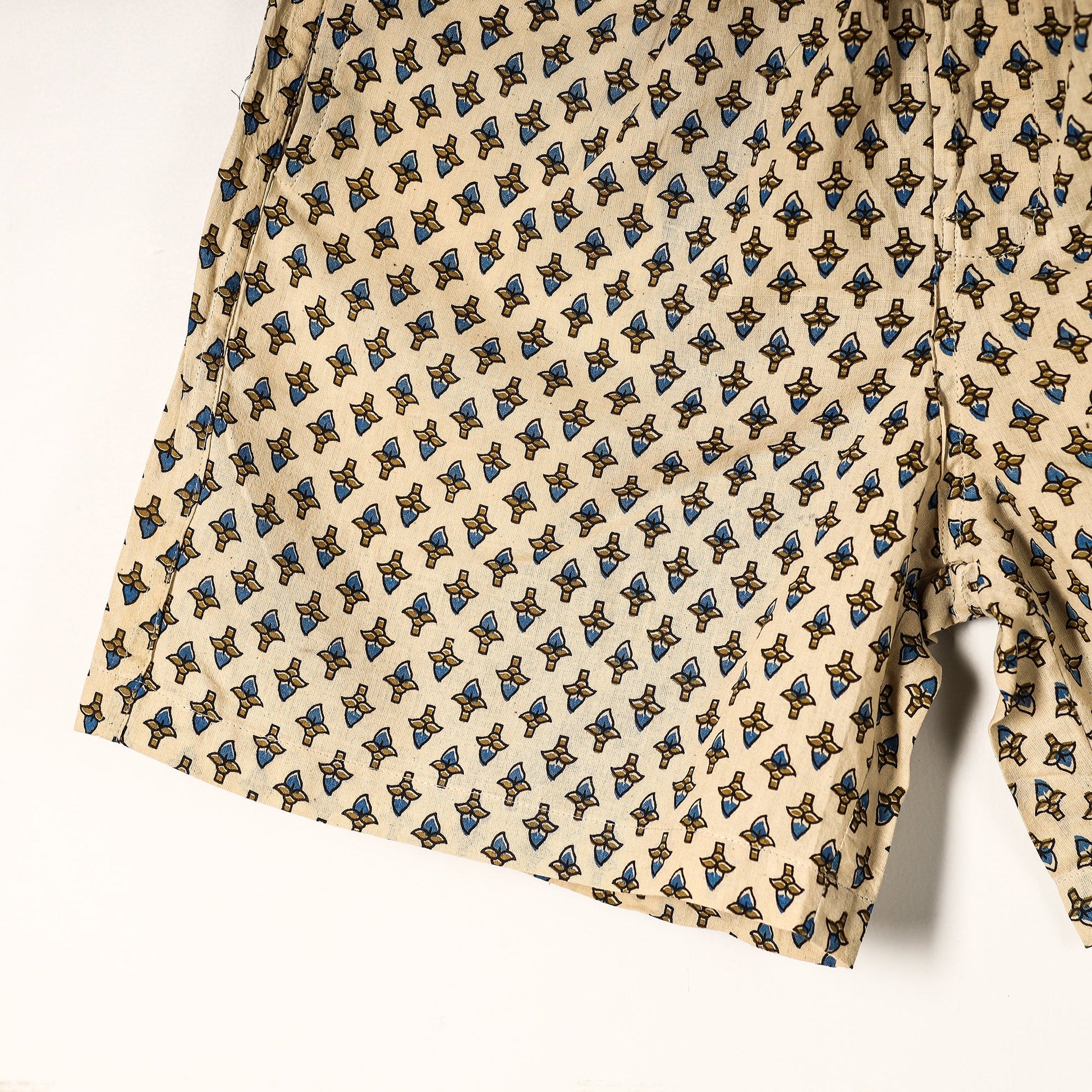 Beige - Ajrakh Block Printed Cotton Unisex Boxer/Shorts