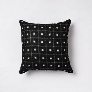 Black - Sambalpuri Ikat Cotton Cushion Cover (16 x 16 in)