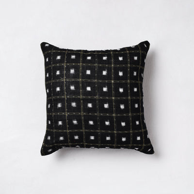 Black - Sambalpuri Ikat Cotton Cushion Cover (16 x 16 in)