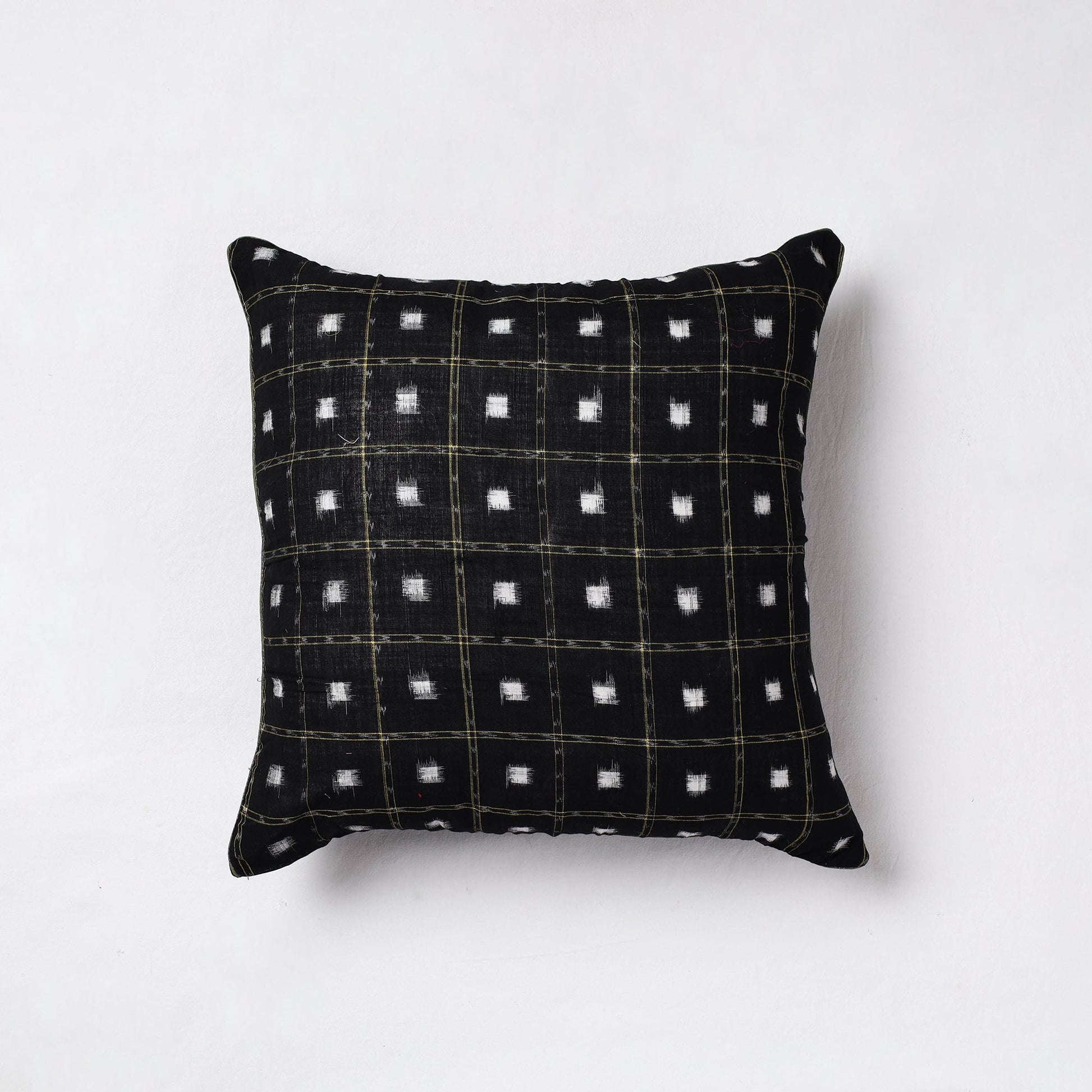 Black - Sambalpuri Ikat Cotton Cushion Cover (16 x 16 in)