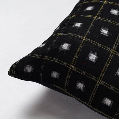 Black - Sambalpuri Ikat Cotton Cushion Cover (16 x 16 in)