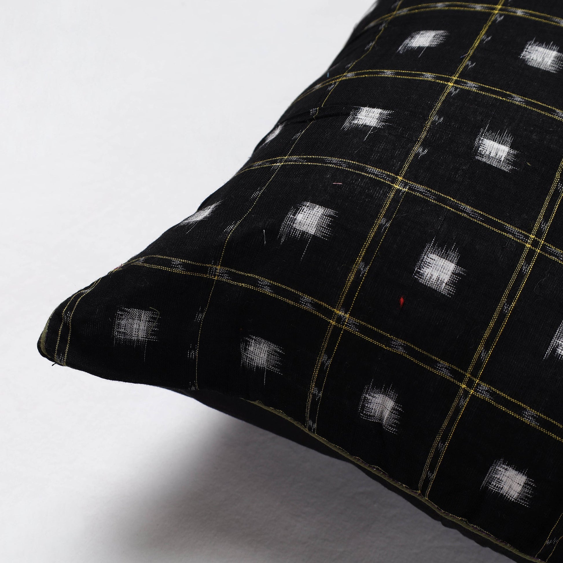 Black - Sambalpuri Ikat Cotton Cushion Cover (16 x 16 in)