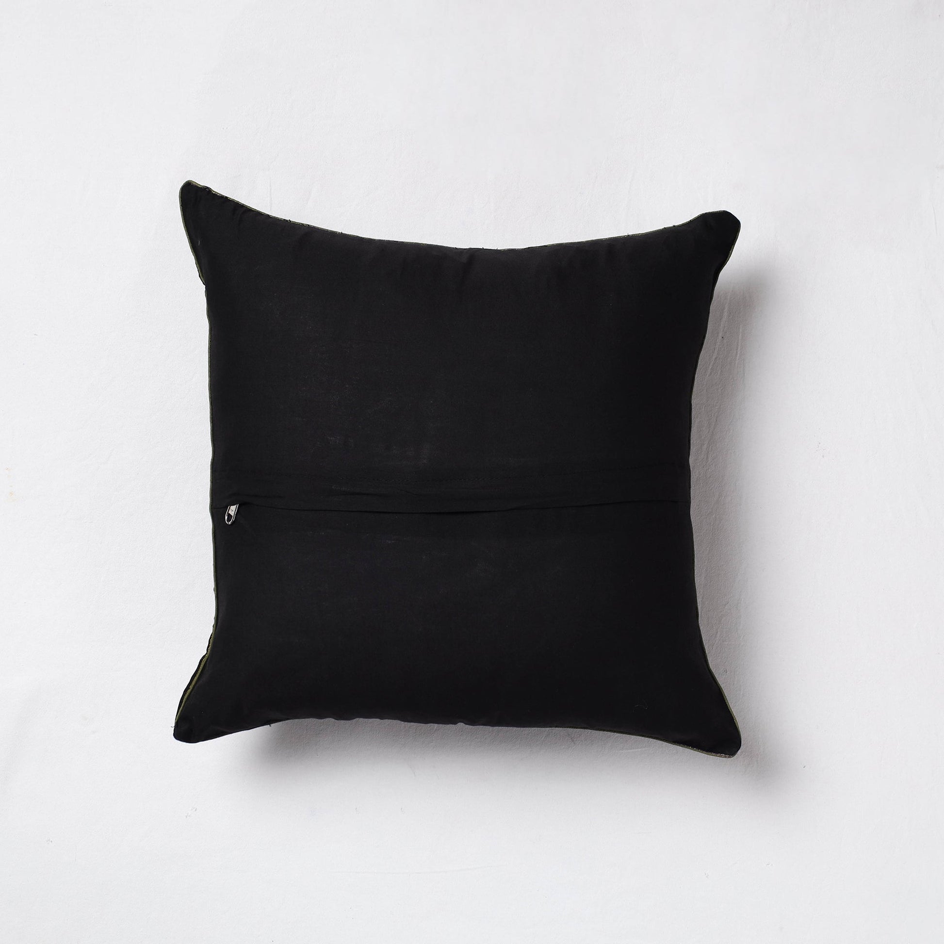 Black - Sambalpuri Ikat Cotton Cushion Cover (16 x 16 in)