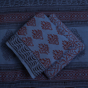 Blue - 3pc Natural Dyed Cotton Bagh Print Dress Material 01