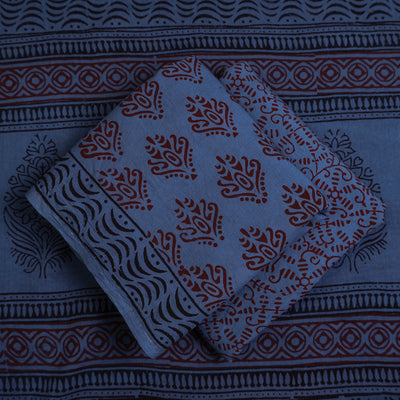 Blue - 3pc Natural Dyed Cotton Bagh Print Dress Material 01
