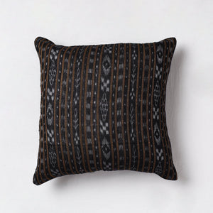 Black - Sambalpuri Ikat Cotton Cushion Cover (16 x 16 in)
