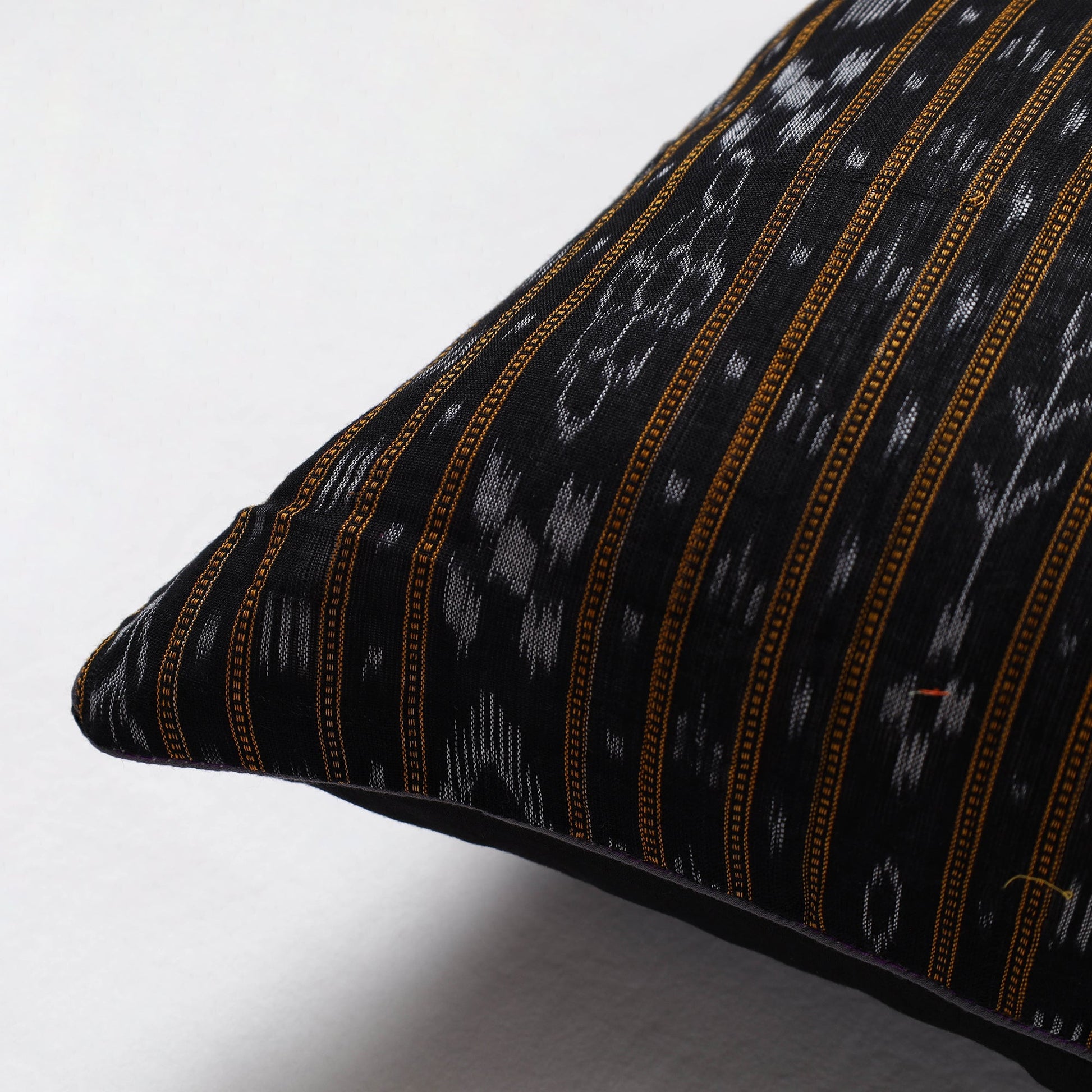 Black - Sambalpuri Ikat Cotton Cushion Cover (16 x 16 in)
