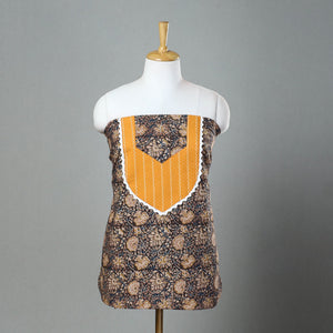 Brown - Kalamkari Print Patchwork Cotton Kurta Material (3m) 09