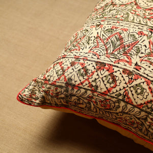 Beige - Block Print Cotton Kalamkari Cushion Cover (16 x 16 in) 71