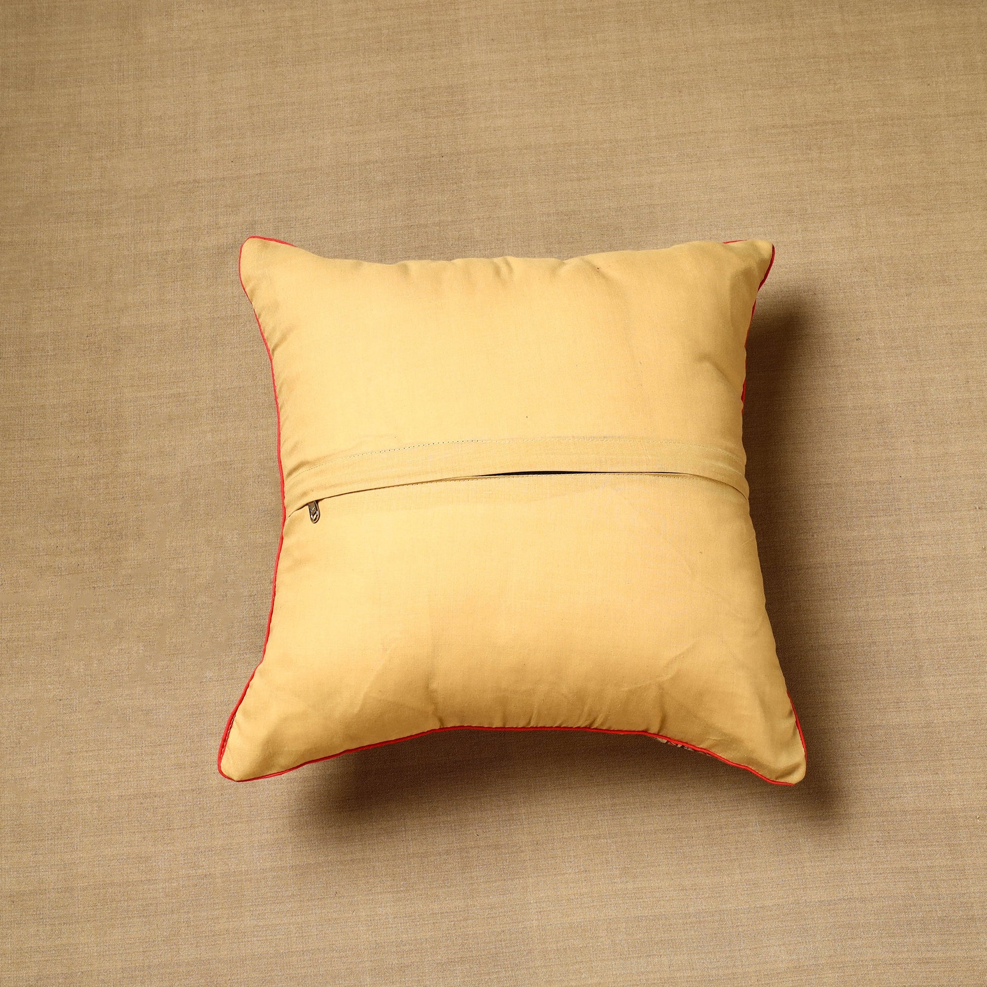 Beige - Block Print Cotton Kalamkari Cushion Cover (16 x 16 in) 71