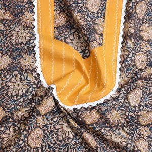 Brown - Kalamkari Print Patchwork Cotton Kurta Material (3m) 09