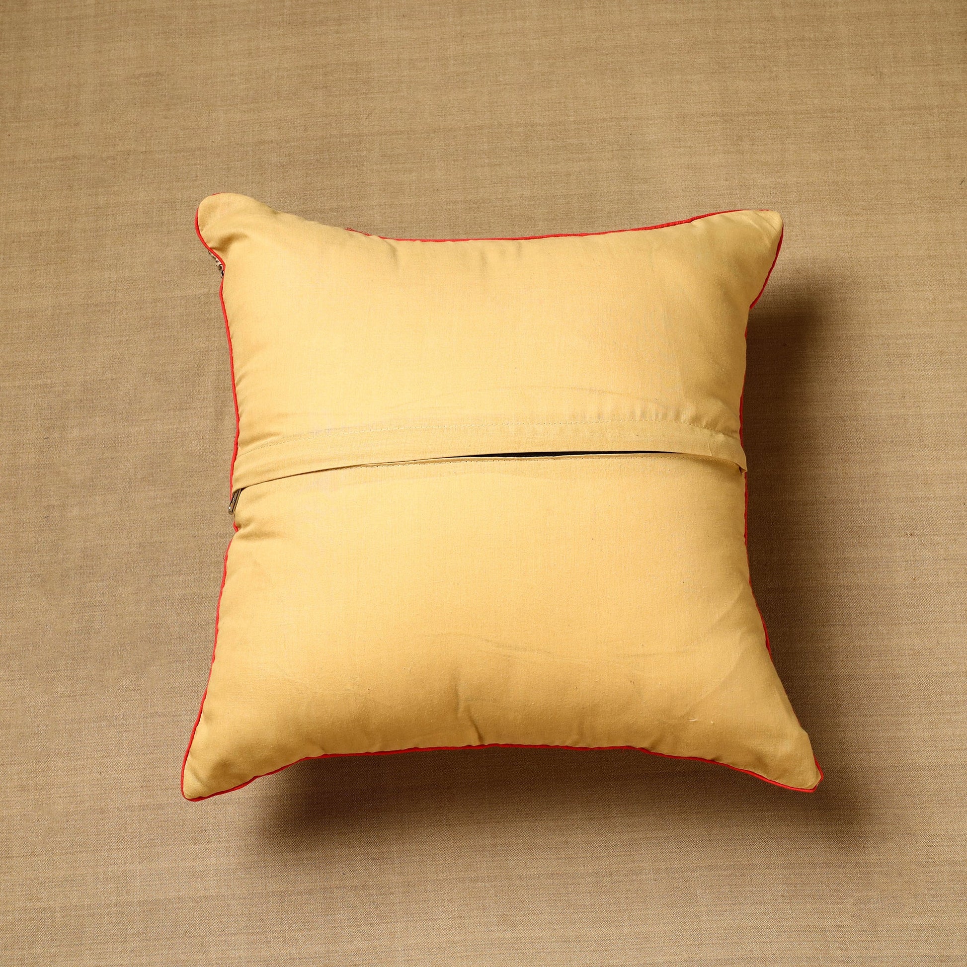 Beige - Block Print Cotton Kalamkari Cushion Cover (16 x 16 in) 74