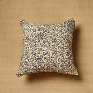 Beige - Block Print Cotton Kalamkari Cushion Cover (16 x 16 in) 76