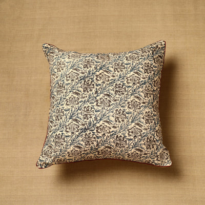 Beige - Block Print Cotton Kalamkari Cushion Cover (16 x 16 in) 76