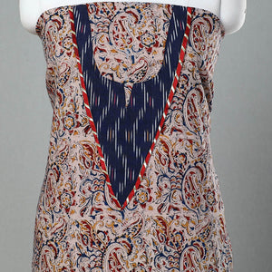 Beige - Kalamkari Print Patchwork Cotton Kurta Material (3m) 17