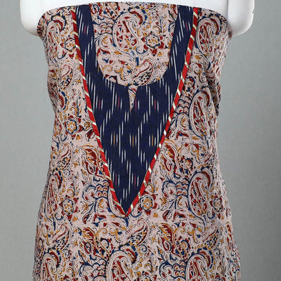 Beige - Kalamkari Print Patchwork Cotton Kurta Material (3m) 17