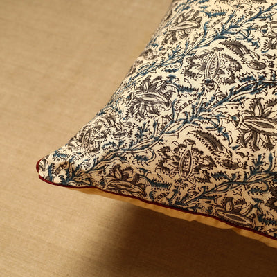 Beige - Block Print Cotton Kalamkari Cushion Cover (16 x 16 in) 76