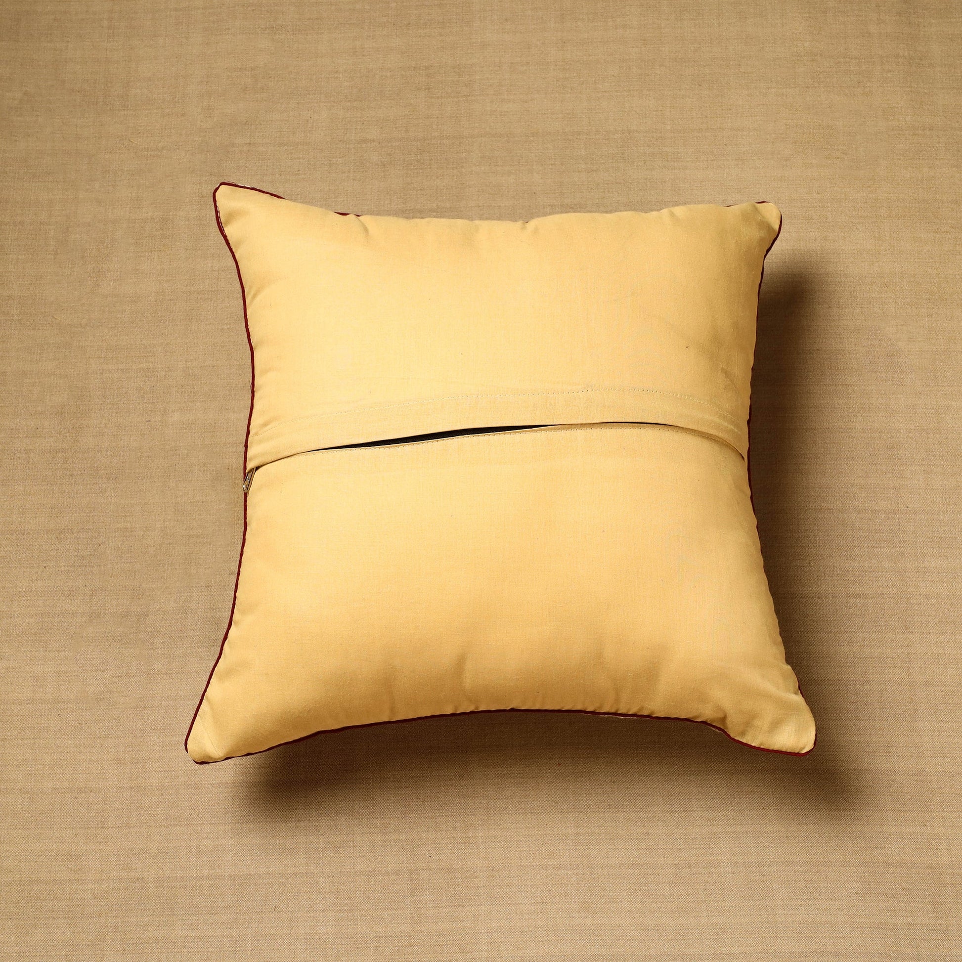Beige - Block Print Cotton Kalamkari Cushion Cover (16 x 16 in) 76