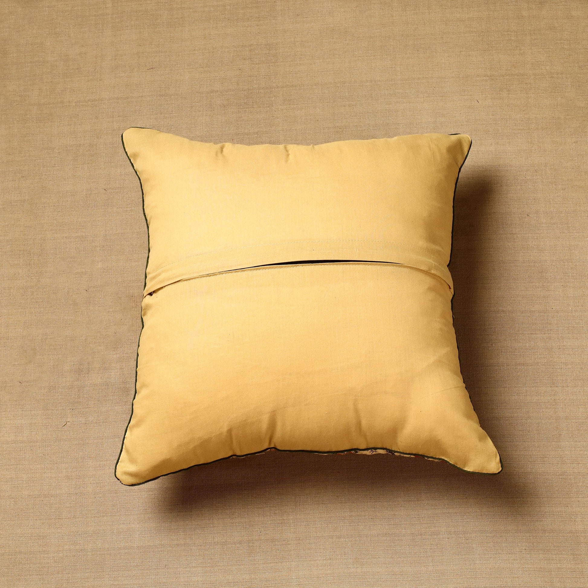Beige - Block Print Cotton Kalamkari Cushion Cover (16 x 16 in) 78