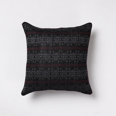 Black - Sambalpuri Ikat Cotton Cushion Cover (16 x 16 in)