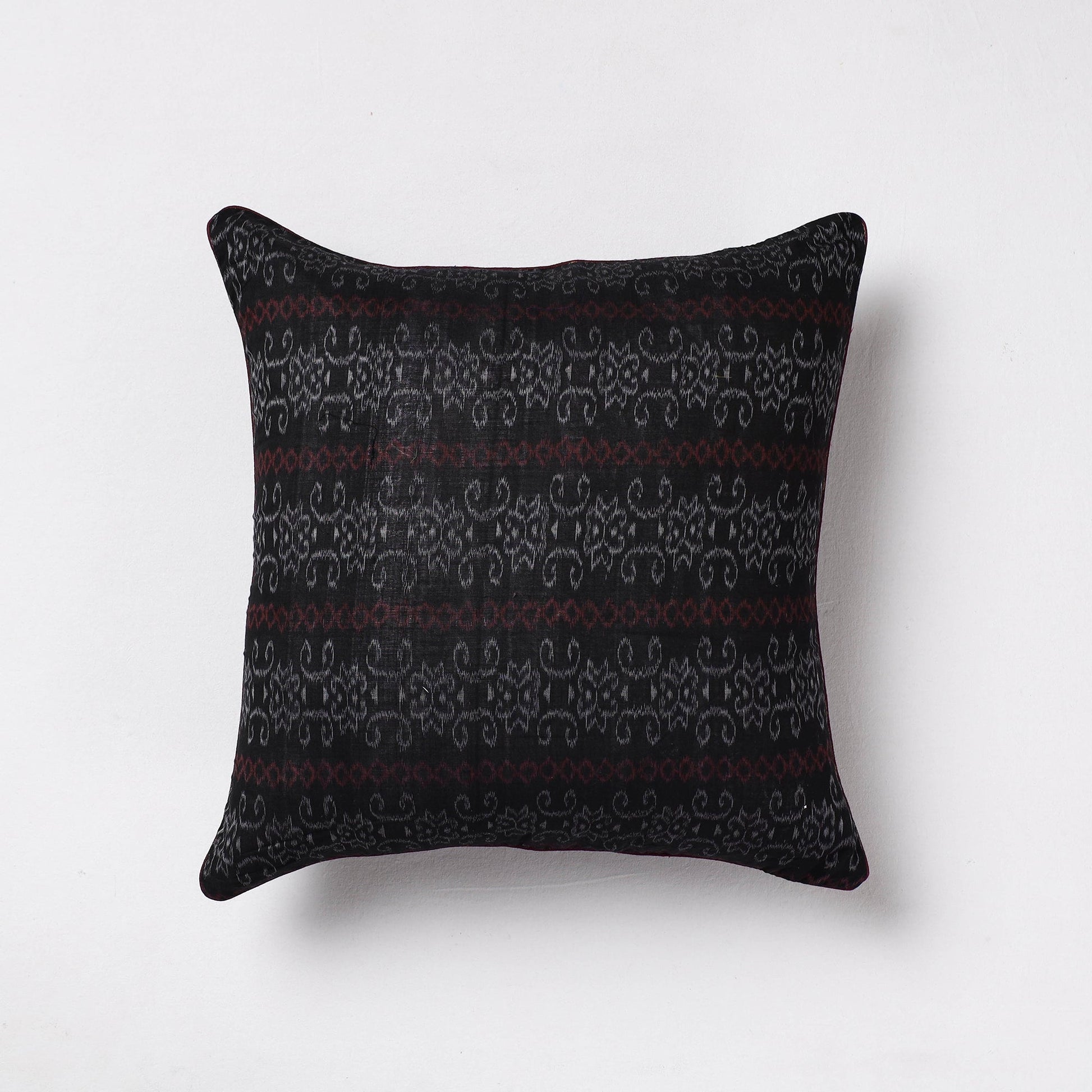 Black - Sambalpuri Ikat Cotton Cushion Cover (16 x 16 in)