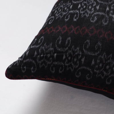 Black - Sambalpuri Ikat Cotton Cushion Cover (16 x 16 in)