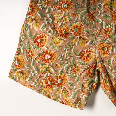 Brown - Sanganeri Block Printed Cotton Unisex Boxer/Shorts