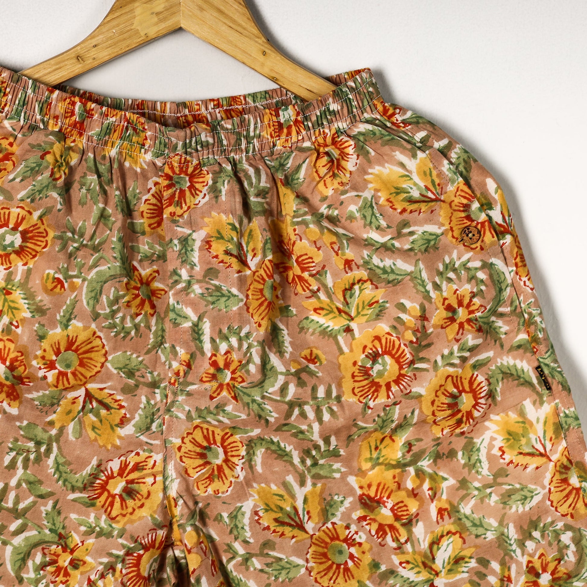 Brown - Sanganeri Block Printed Cotton Unisex Boxer/Shorts